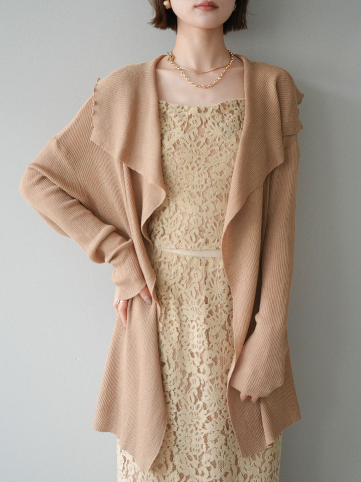 [SET]ドレープリブニットガウン+フルレースキャミ＆IラインスカートSET UP(2set)