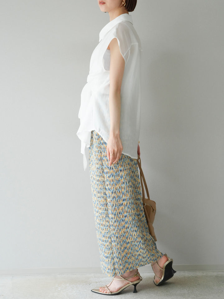 [SET]フロントタイシアーブラウス+マルチカラーランダムプリーツタイトスカート(2set)