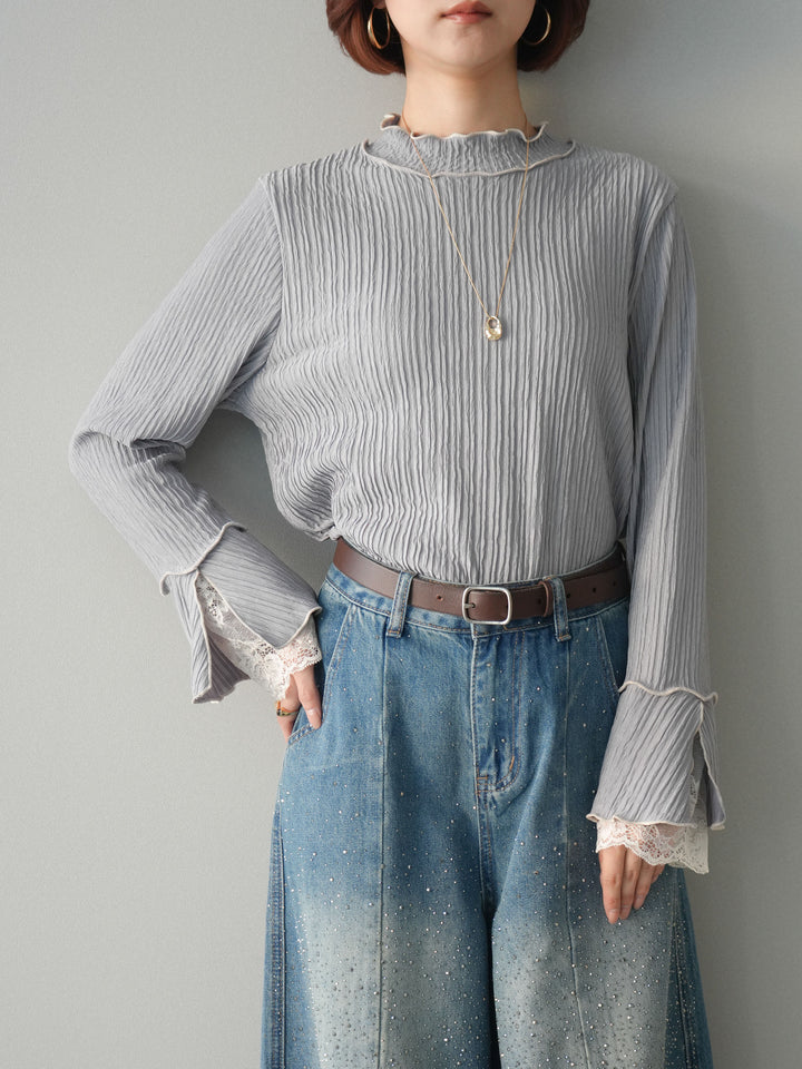 [予約]袖レース楊柳メロートップス/lightgray