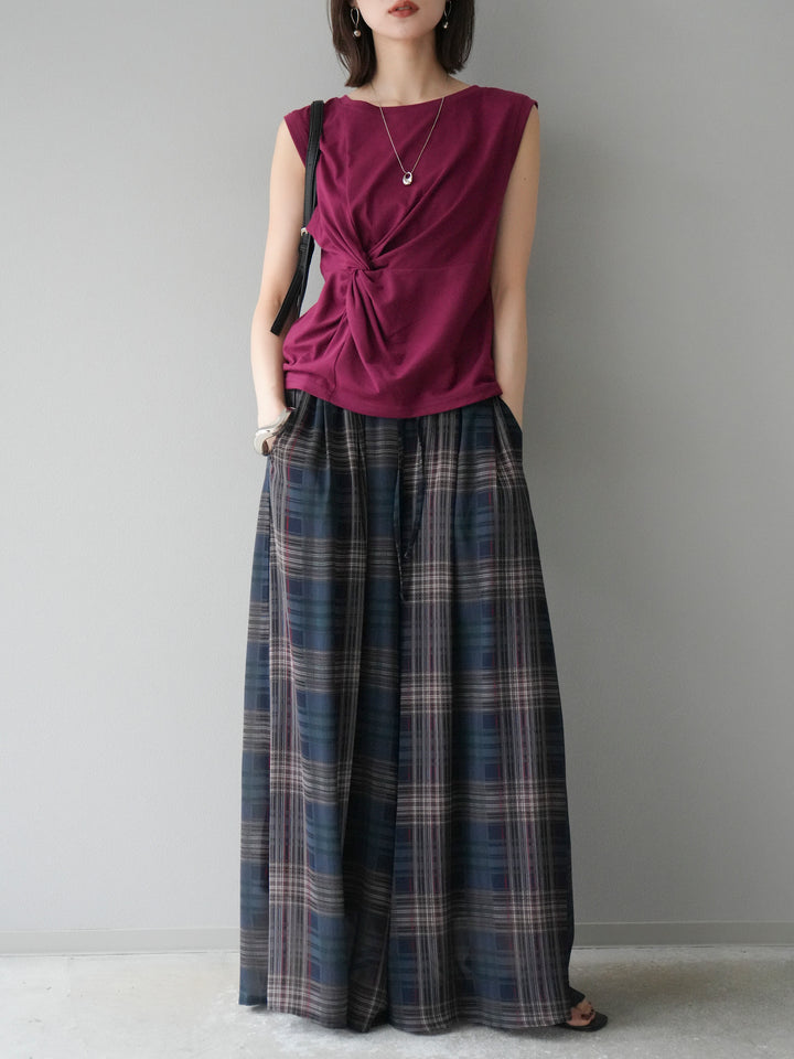 [予約]フロントツイストノースリーカットソー/ボルドー