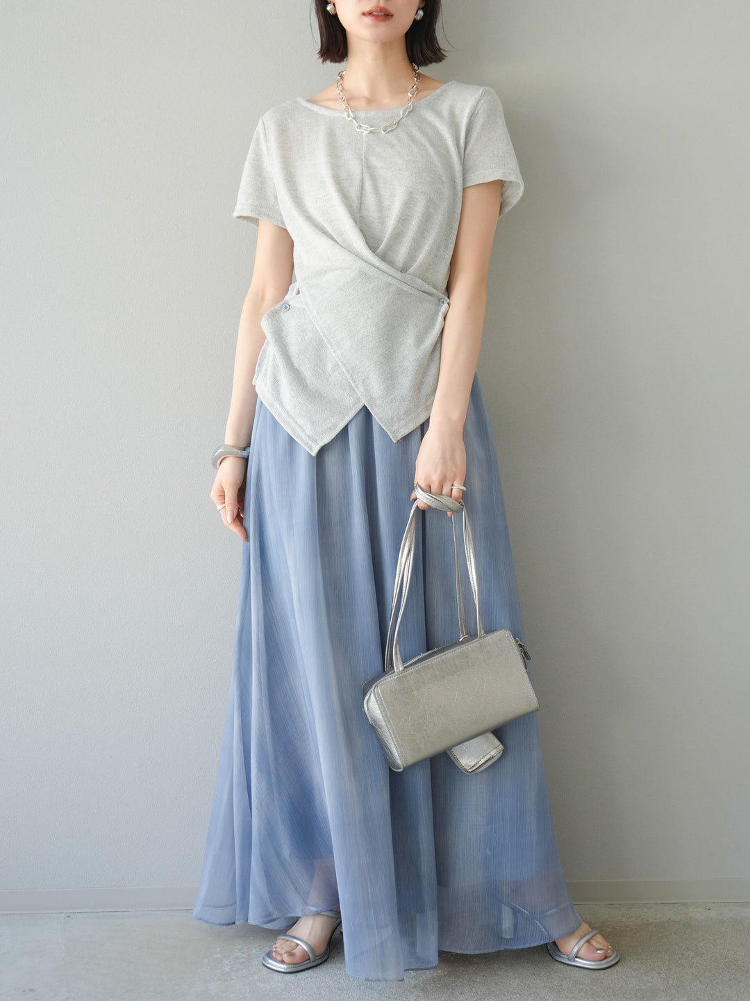 [預購] Cache-Coeur 薄紗針織套頭衫/灰色