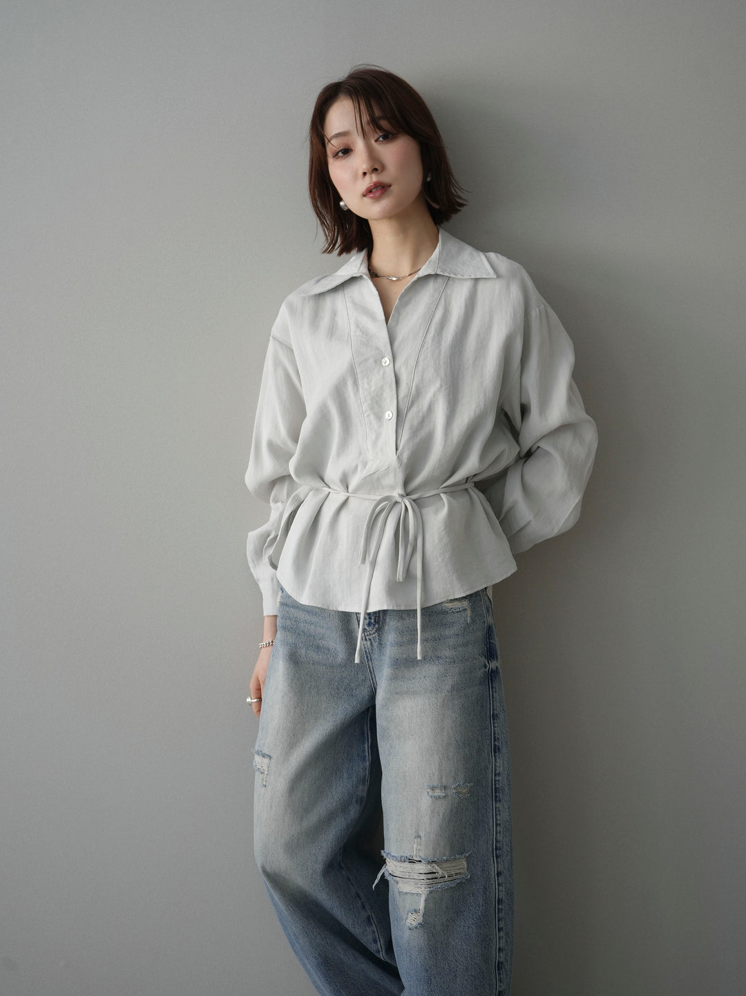 [SET]Vネック変形ラインシャツ+Vネック変形ラインシャツ(2set)