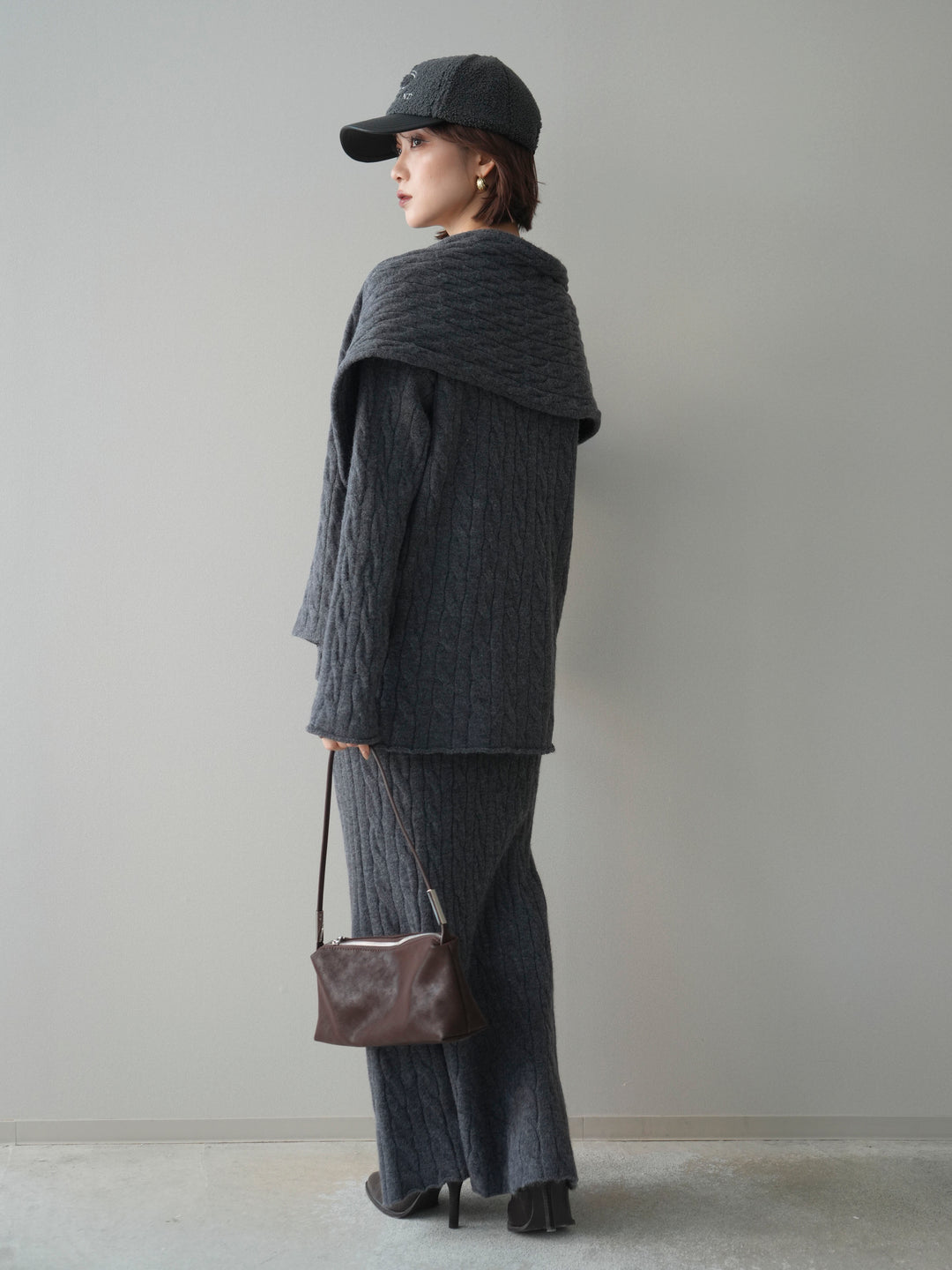 [SET]ストール付ケーブルニットプルオーバー&ロングスカートSET UP(2set)