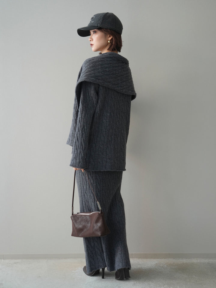 [SET]ストール付ケーブルニットプルオーバー&ロングスカートSET UP(2set)