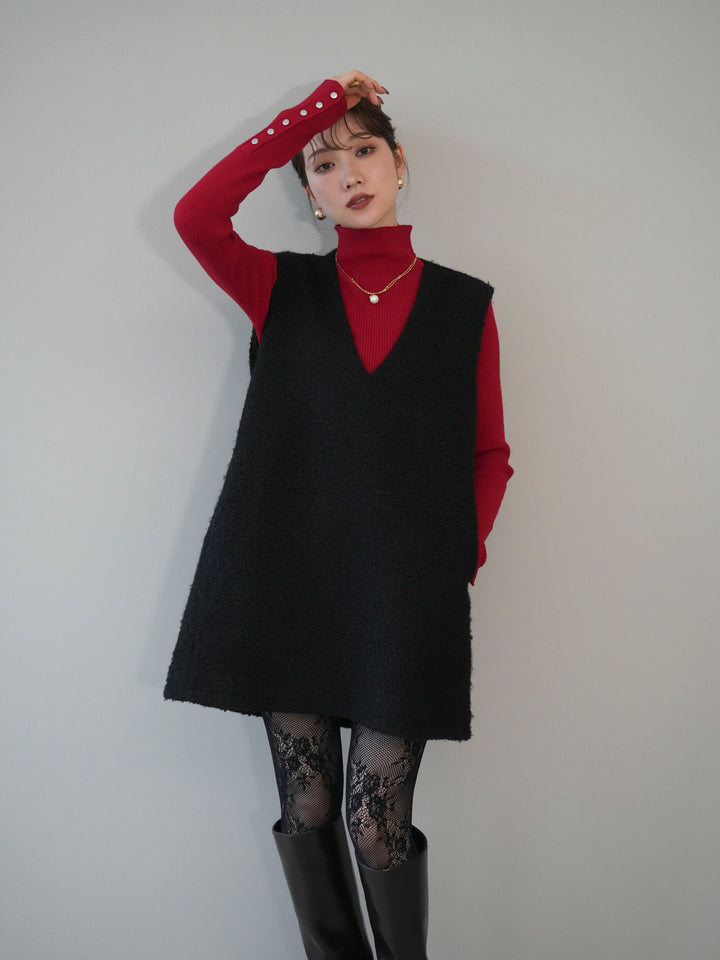 [予約]ミックスループヤーンニットミニワンピース/black