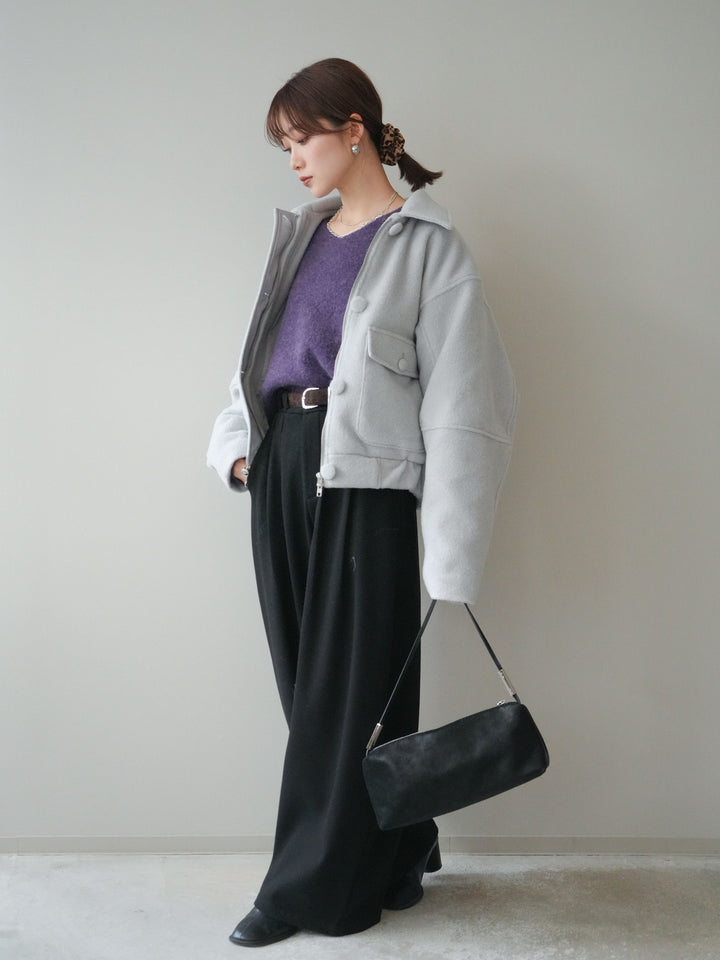 [SET]ウールライクフライトジャケット+アニマル柄ベルト付きウールタッチワイドパンツ(2set)