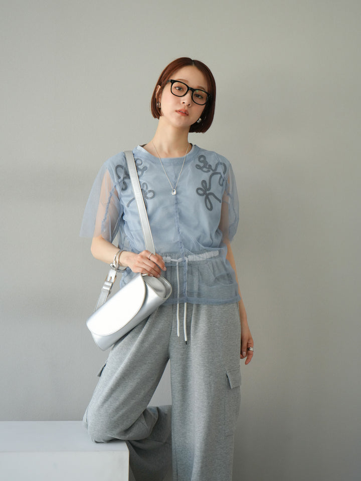 [SET]ラメチュールシャーリングプルオーバー+ウエストラインサイドポケットスウェットパンツ(2set)