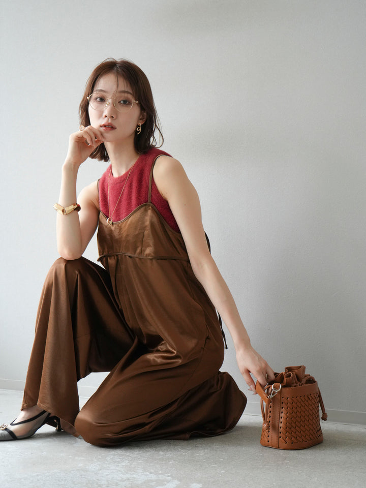 [予約]サテンビスチェオールインワン/ブラウン