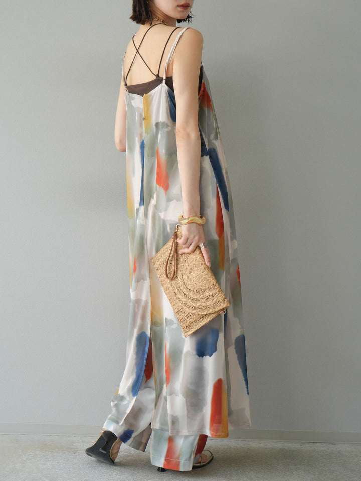 [予約]水彩アートシアーキャミワンピース/オフホワイト