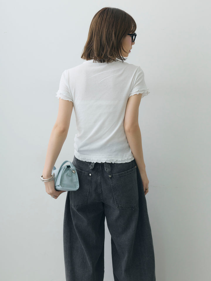[SET]メロートリムレイヤードTEE+ニュアンスウォッシュカーブデニム(2set)