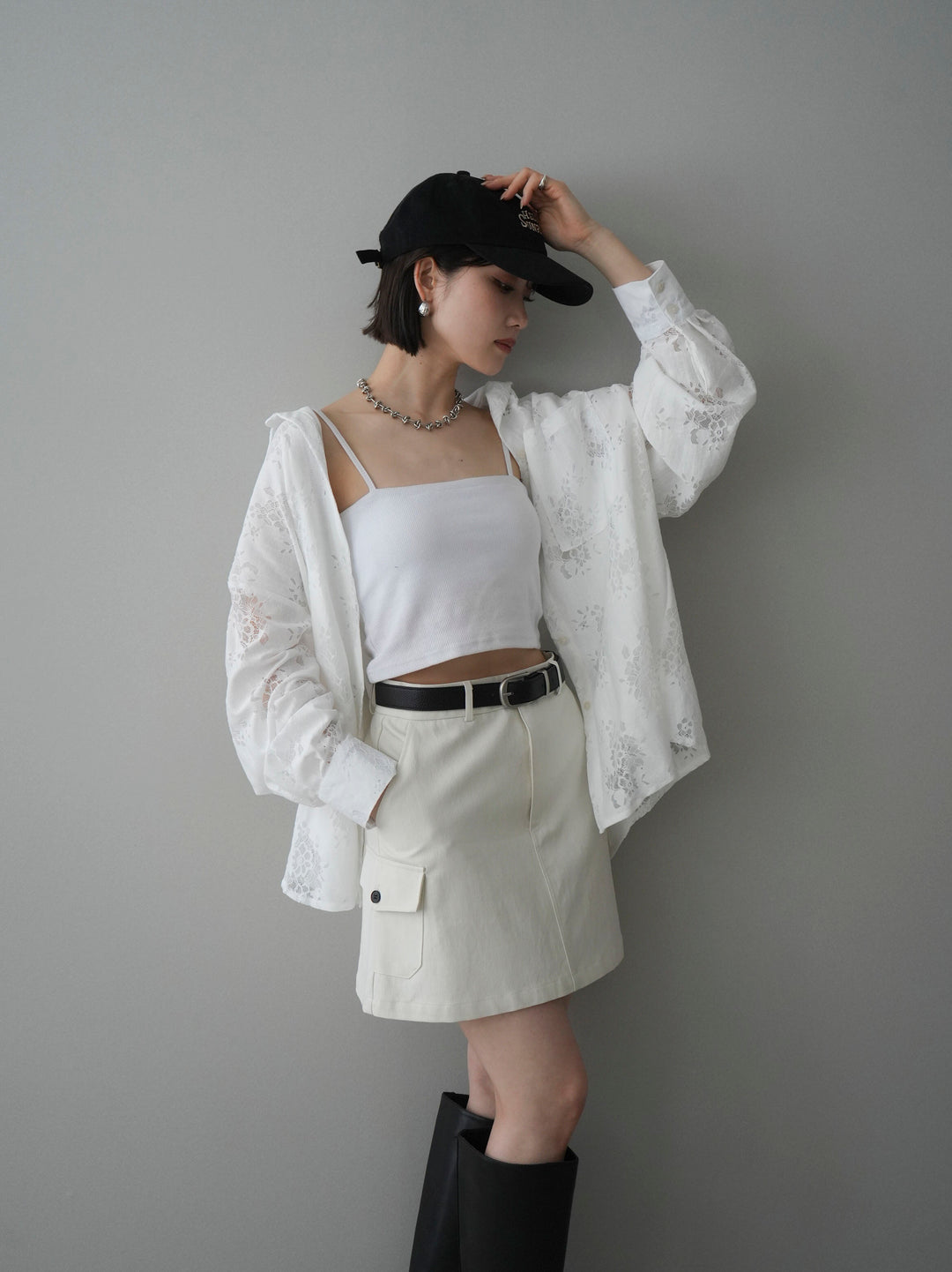 [予約]ジャガードレースオーバーシャツ/white