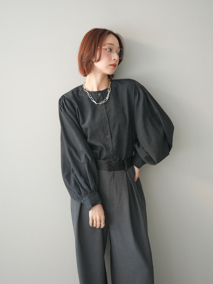 [予約]2WAYピーチスキンボリュームスリーブブラウス/black