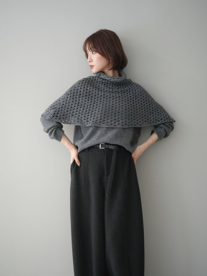 [予約]メッシュケープアンサンブルニットプルオーバー/darkgray