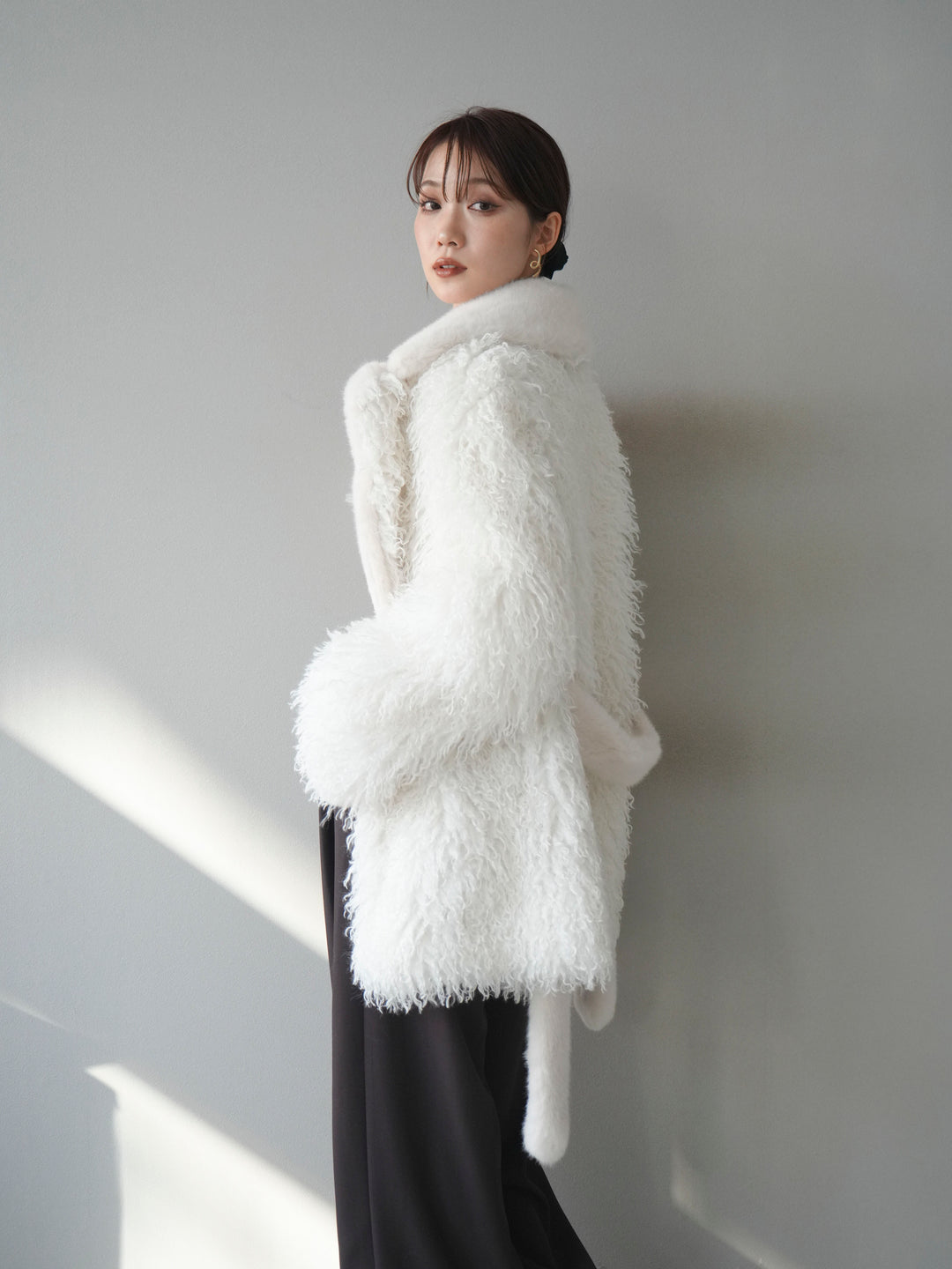 [予約]異素材ファー×ムートンコート/ivory