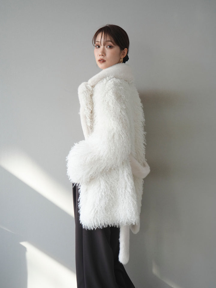 [予約]異素材ファー×ムートンコート/ivory