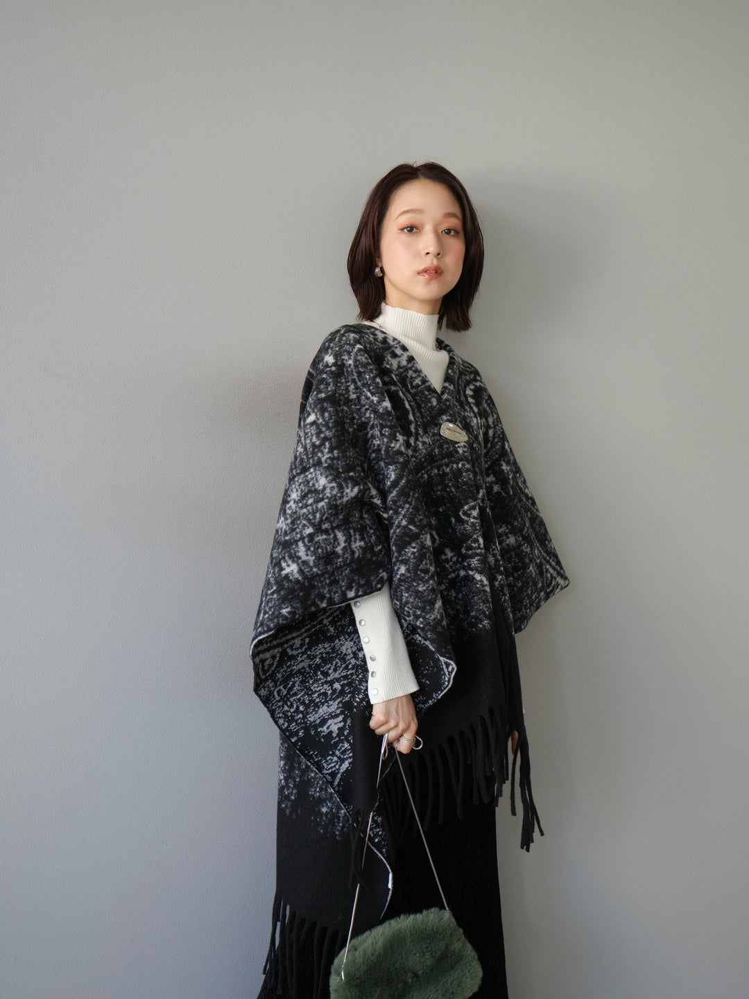 [SET]アブストラクト柄ストールポンチョ+選べるアクセセット(2set)