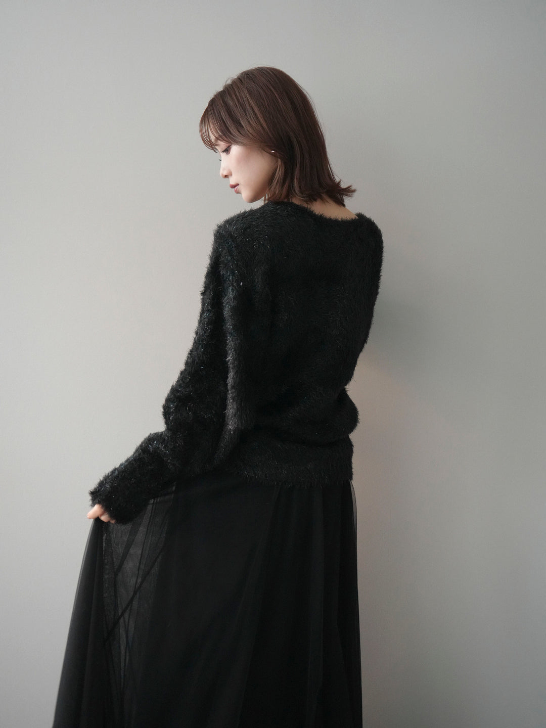 [予約]ラメシャギードルマンニットプルオーバー/black