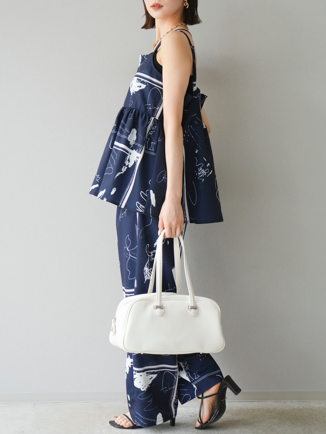 [予約]ペイント柄タックパンツ/ネイビー