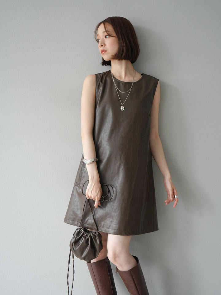 [予約]ショルダーポーチ付レザーミニワンピース/ブラウン