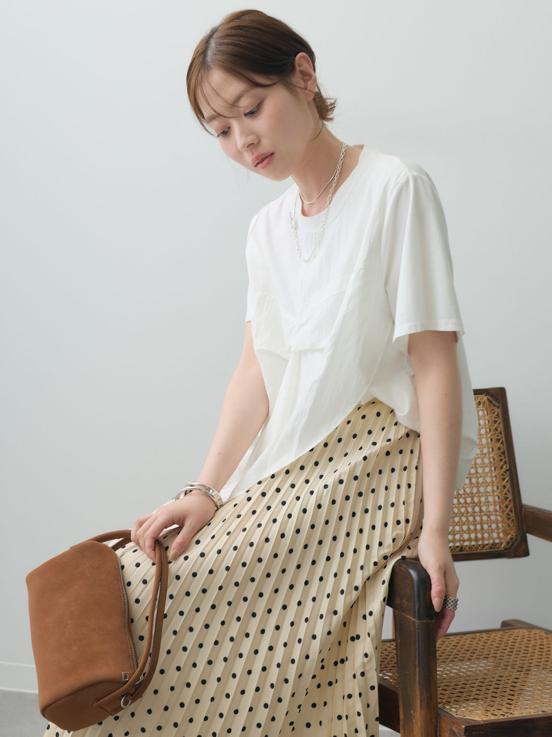 [SET]ラッフルドッキングTEE+ドットアコーディオンプリーツスカート(2set)