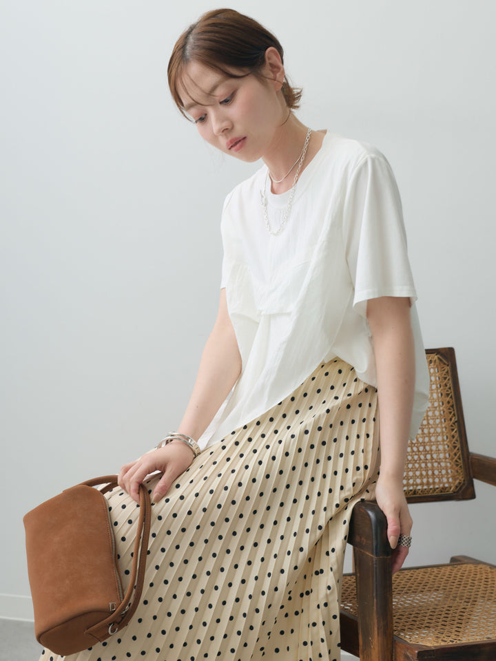 [SET]ラッフルドッキングTEE+ドットアコーディオンプリーツスカート(2set)