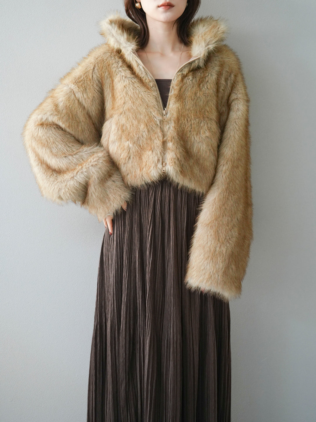 [予約]フェイクファーショートZIPジャケット/mix