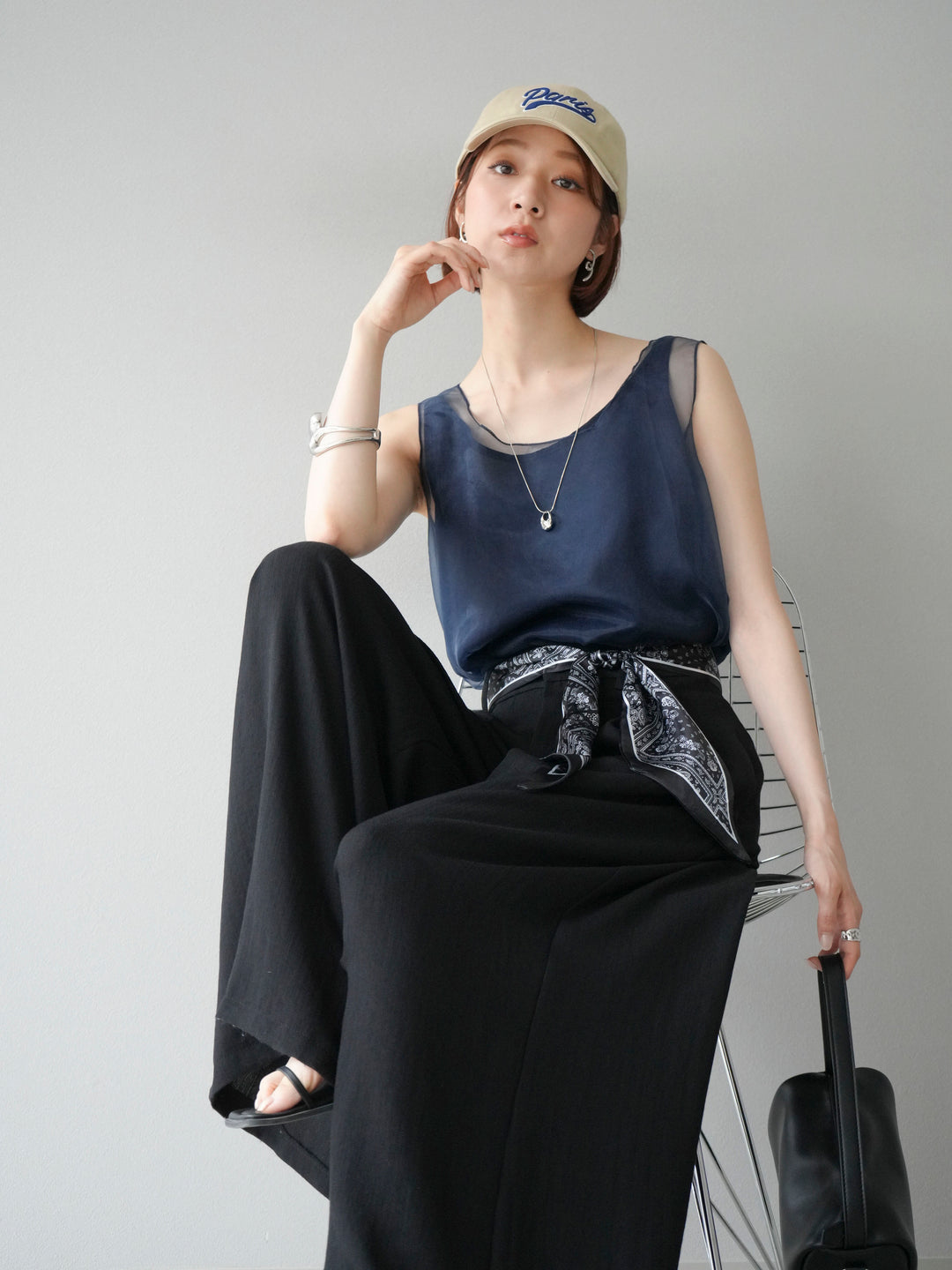 [予約]オーガンジーレイヤードタンクトップ/ネイビー