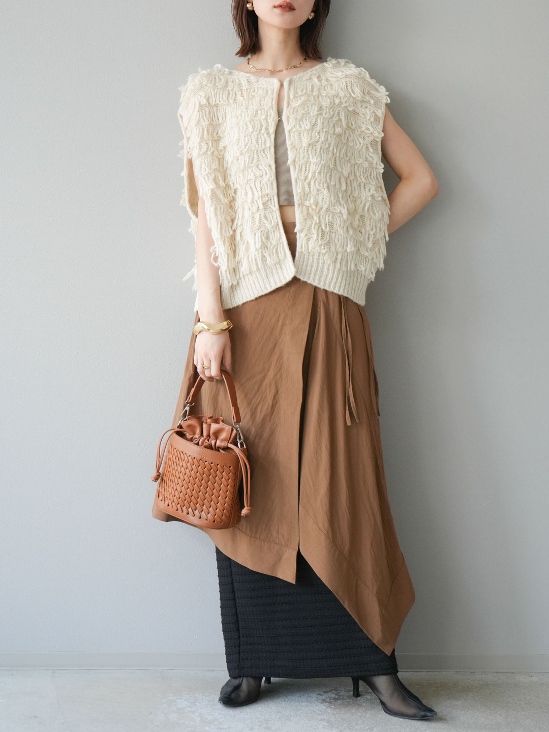 [予約]アシンメトリーレイヤードスカート/ベージュ