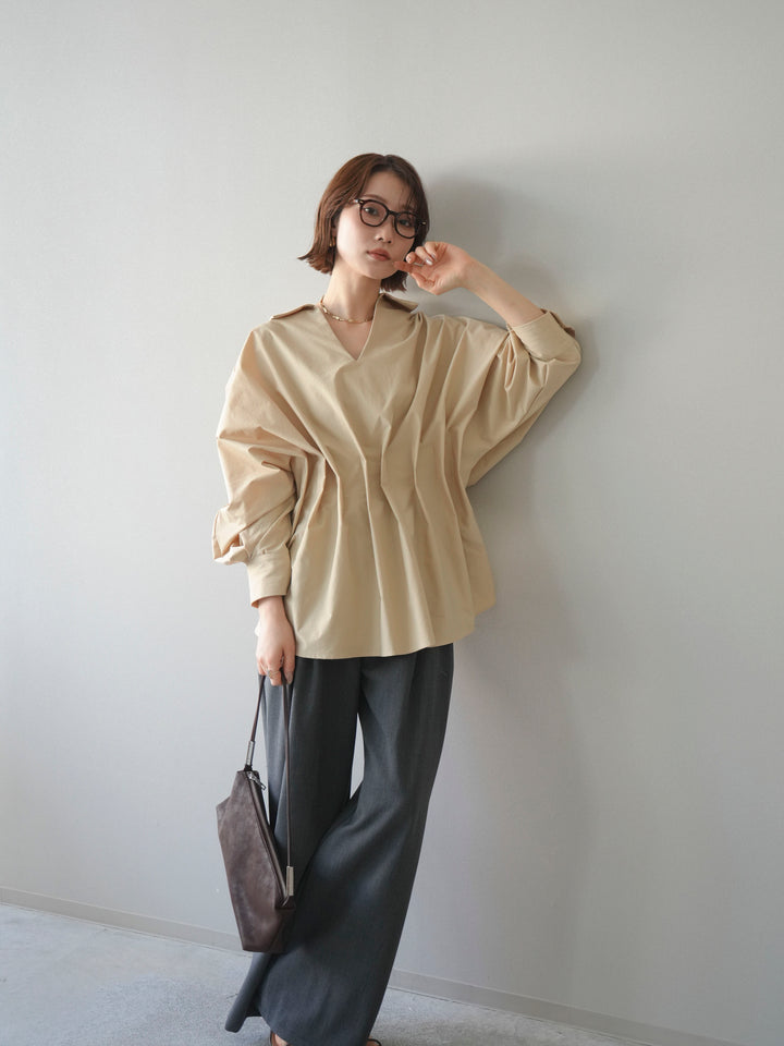[予約]ウエストギャザースキッパーシャツ/beige