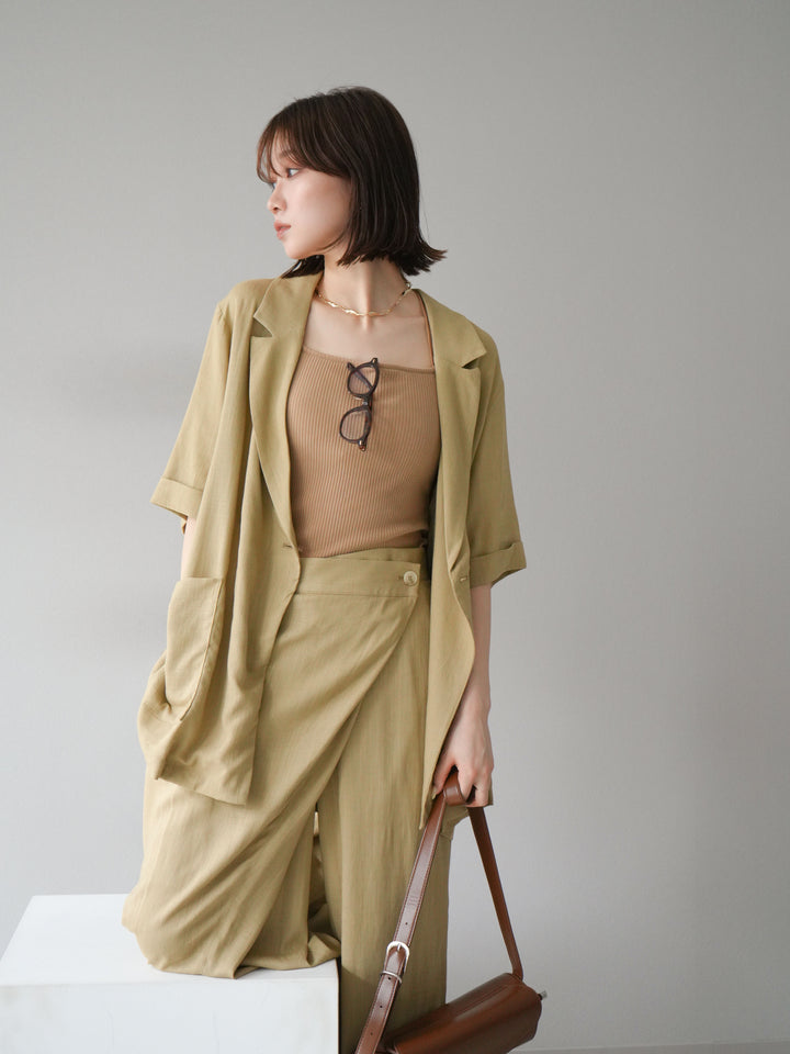 [予約]ライトリネンハーフスリーブジャケット/ベージュ
