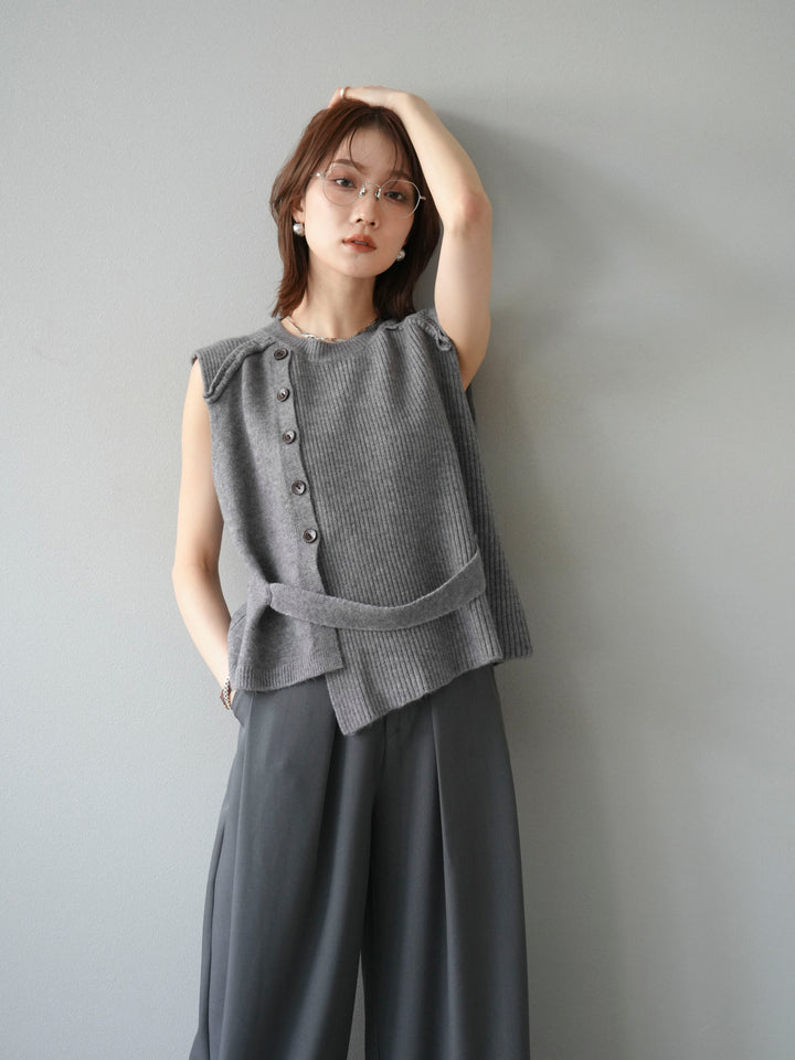 [予約]レイヤードボタンニットベスト/グレー