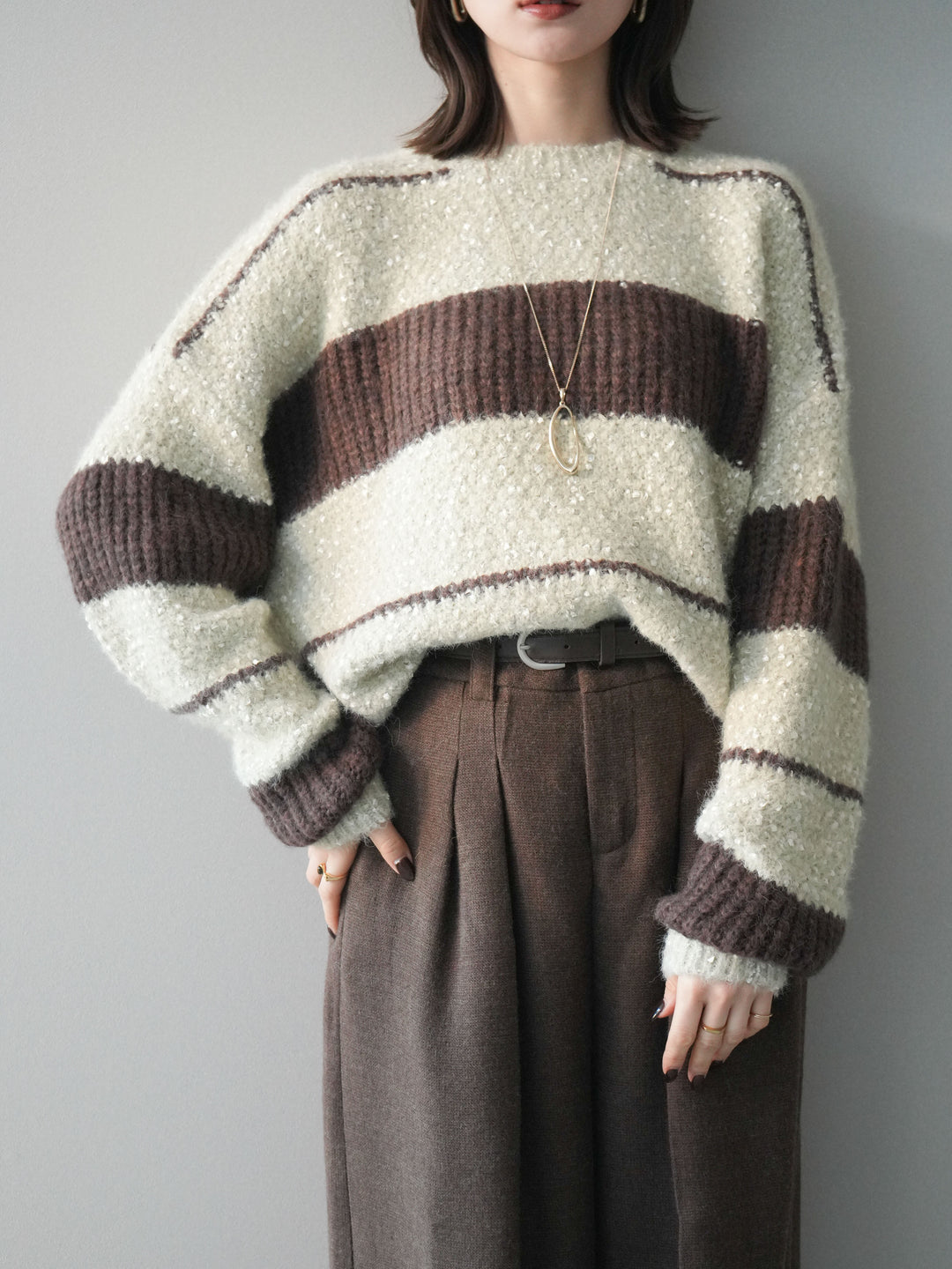 [SET]ネップヤーンボーダーニットプルオーバー+選べるアクセセット(2set)