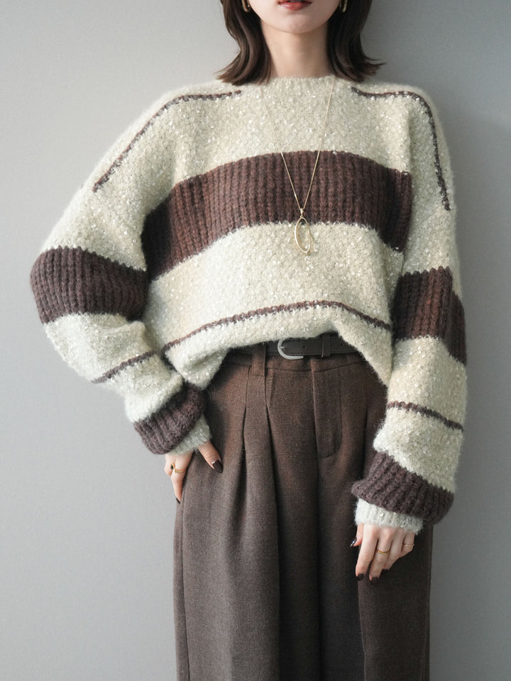 [SET]ネップヤーンボーダーニットプルオーバー+選べるアクセセット(2set)