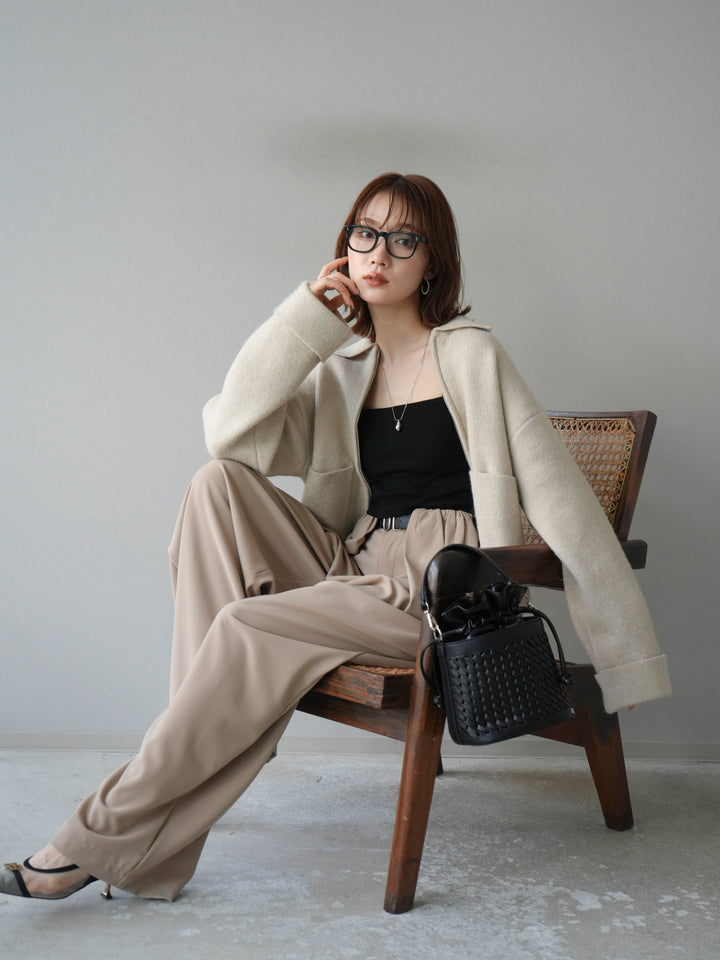 [予約]ポロ襟ジップニットカーディガン/アイボリー