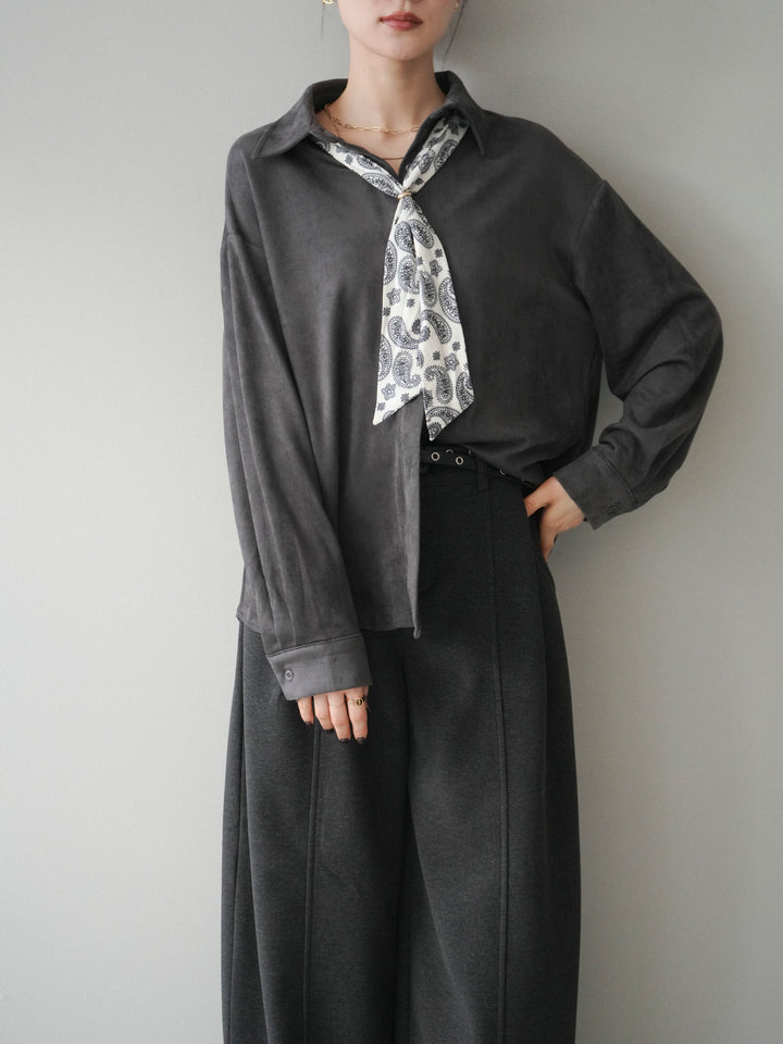 [予約]スカーフ付きスエードシャツ/charcoal