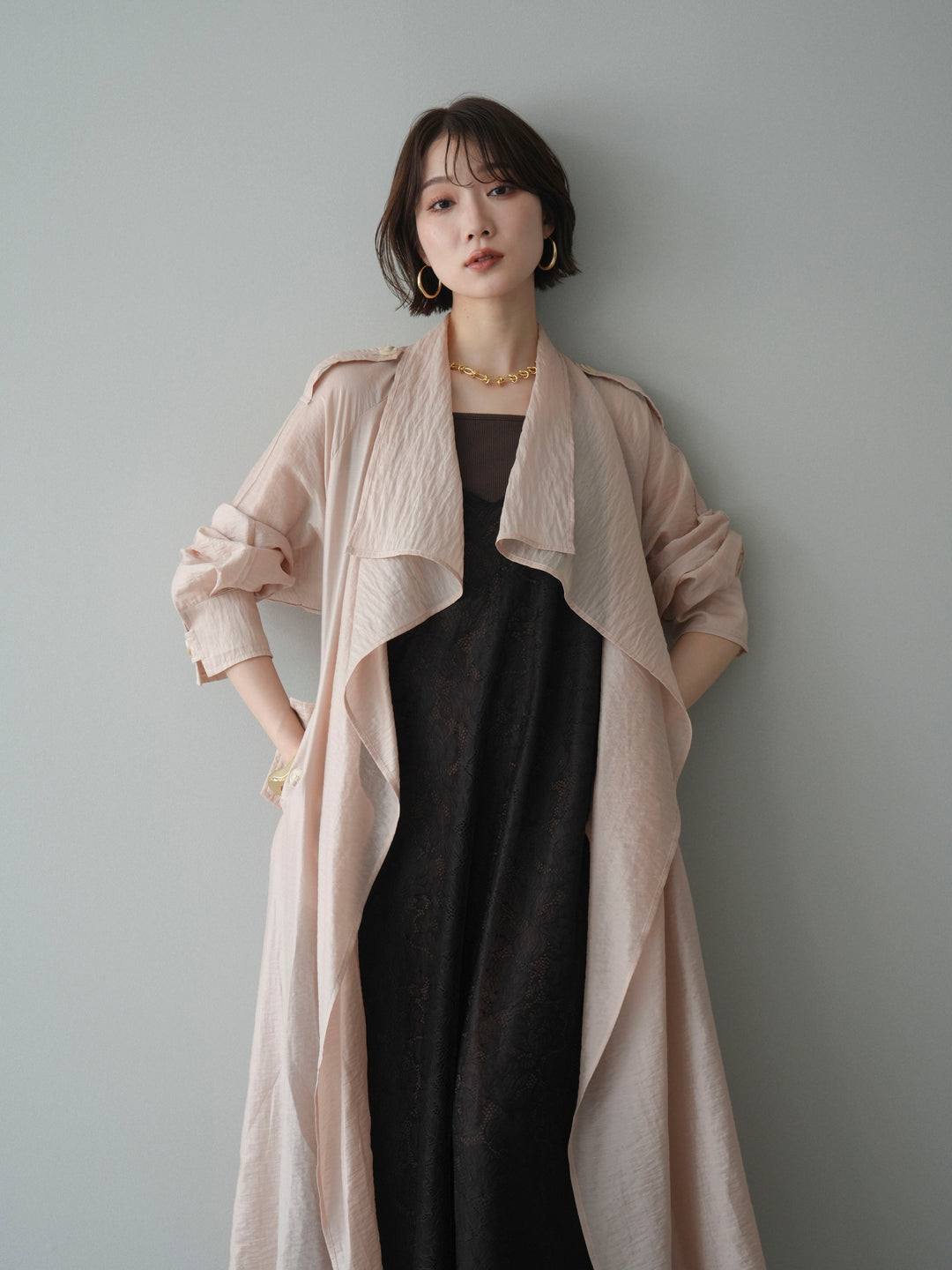 [予約]シアートレンチロングコート/pink