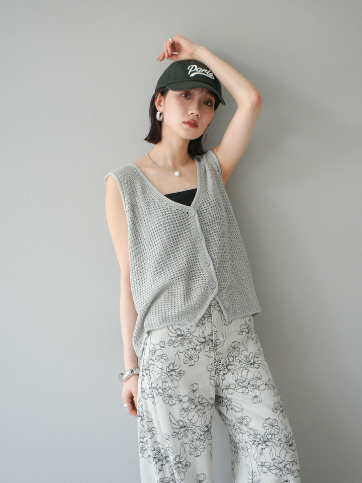 【預購】華夫格針織背心/灰色