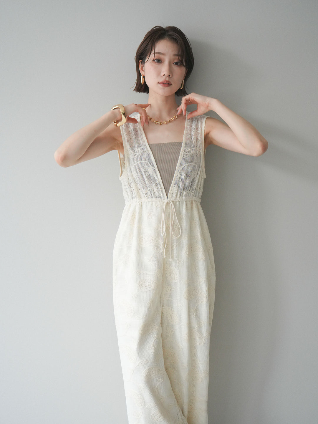 [SET]レース刺繍サロペット+選べるアクセセット(2set)