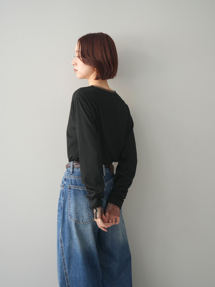 [SET]ドットチュールレイヤードカットソー+選べるアクセセット(2set)