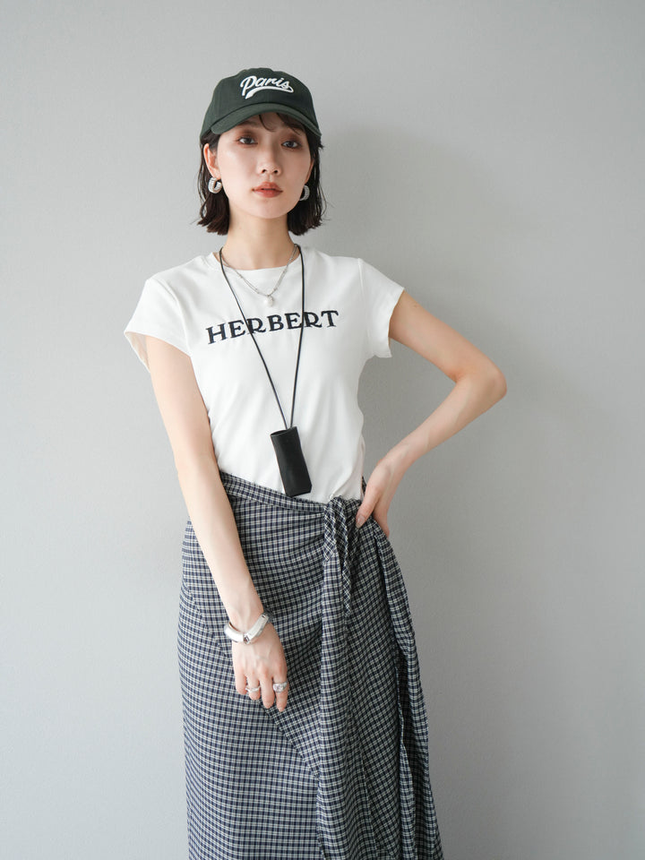 [SET]刺繍ロゴTシャツ＆レザーポーチネックレスSET +サイド巻きツイルスカート(2set)