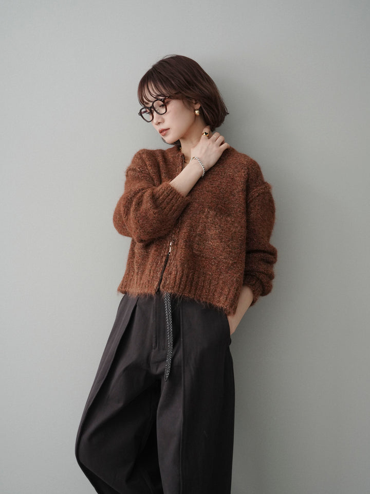 [予約]ミックスヤーンダブルZIPニットカーディガン/brown