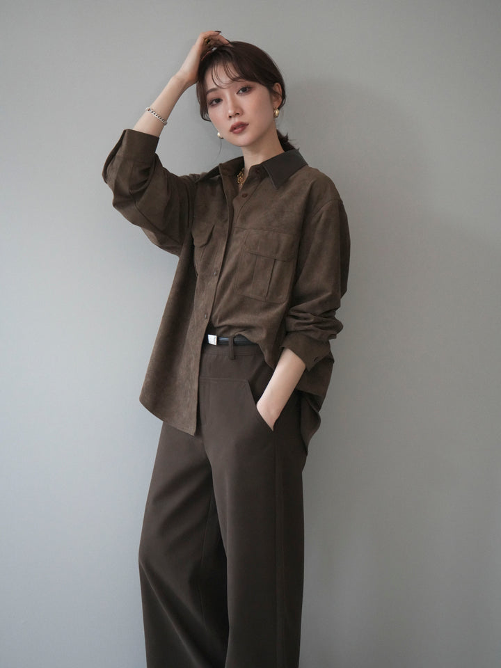 [予約]レザー襟スエードシャツ/khaki
