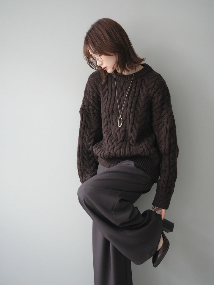 [予約]ボリュームケーブルニットプルオーバー/brown