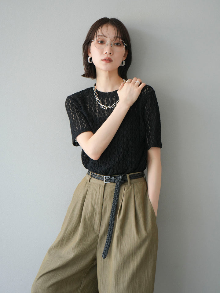 【預購】剪裁蕾絲T卹/黑色