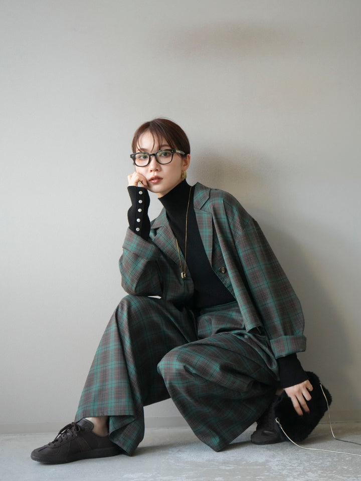 [SET] 格紋短外套+格紋休閒褲（2件組）