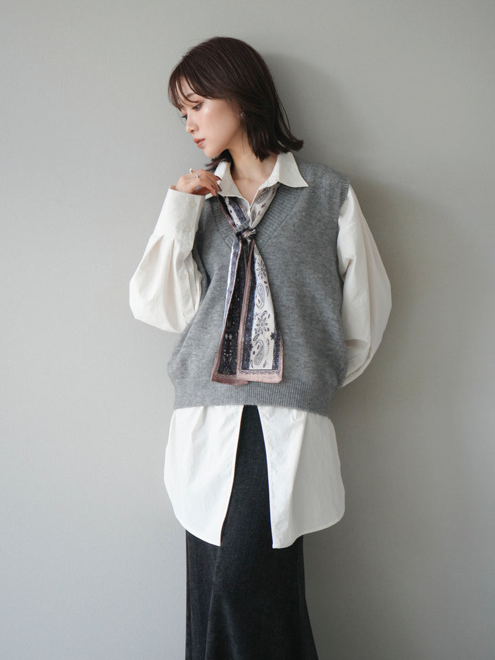 [予約]スカーフ付きニットベスト/gray