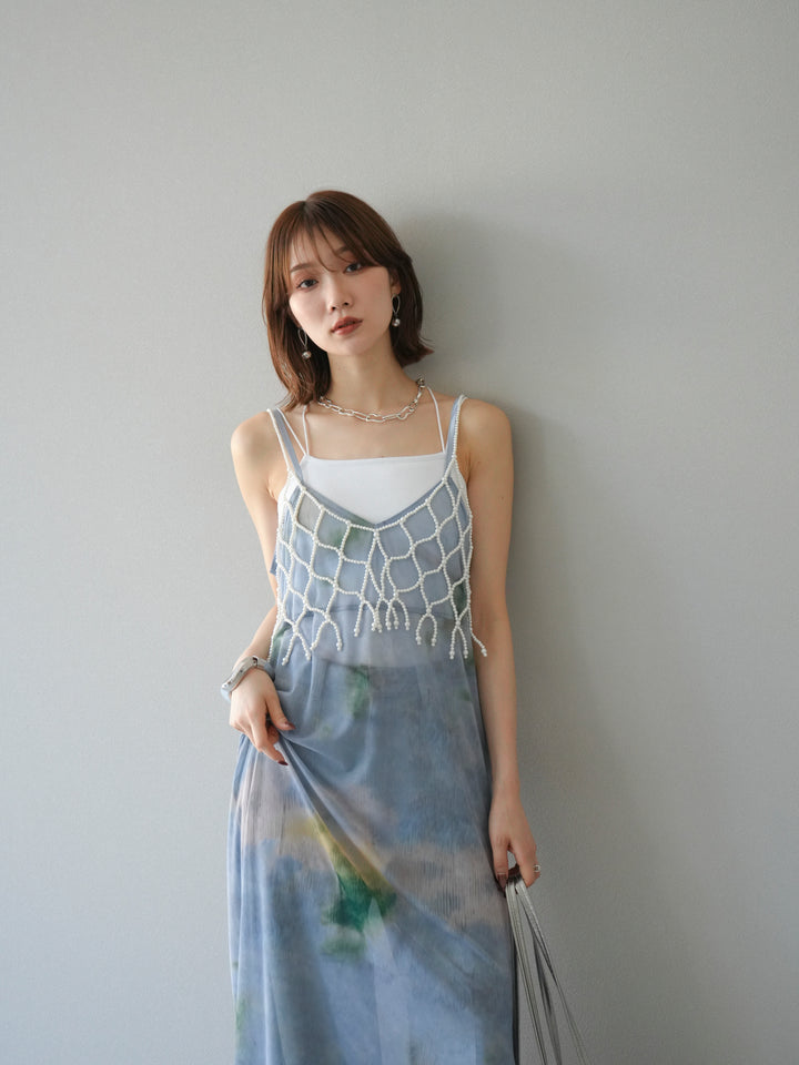 [予約タイダイ柄シアーキャミワンピース/サックス