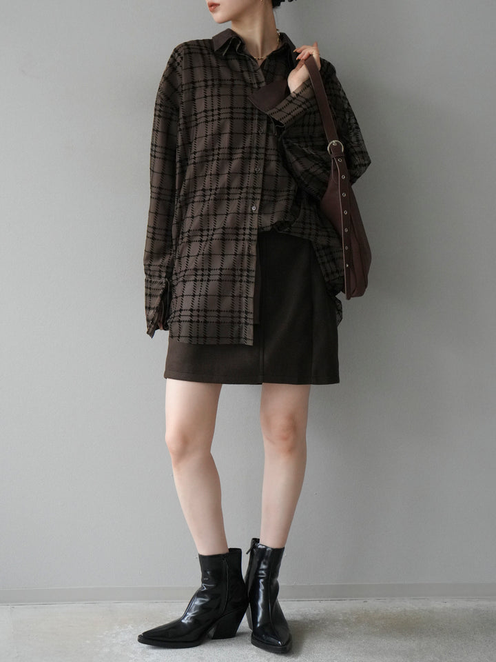[予約]チェック柄チュールシャツアンサンブル/ブラウン