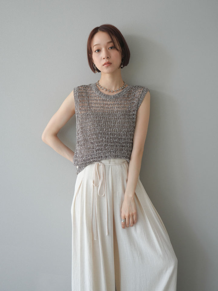 [預購] 混紗鏤空針織背心/棕色
