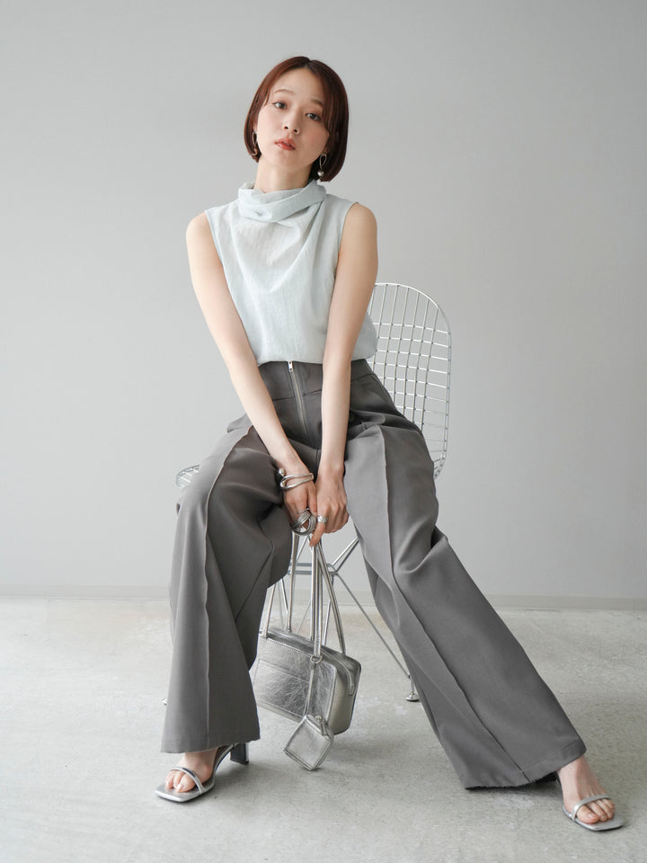 [SET] 後繫帶無袖上衣 + 拉鍊褶襉寬褲 (2 套)